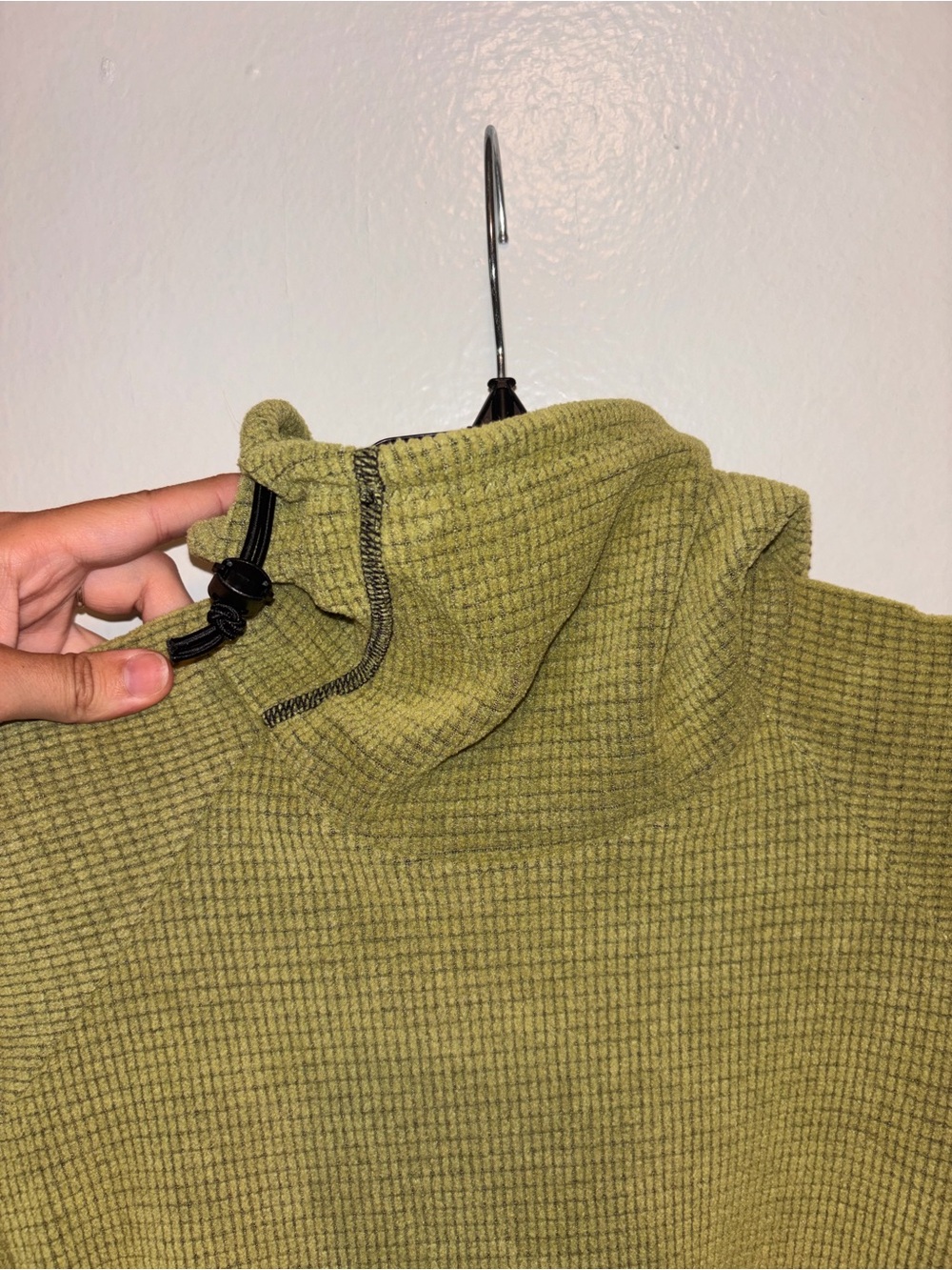 Melanzana Microgrid Hoodie Womens XS Green Waffle Fleece Pullover Gorpcore Hike - Picture 4 of 5
